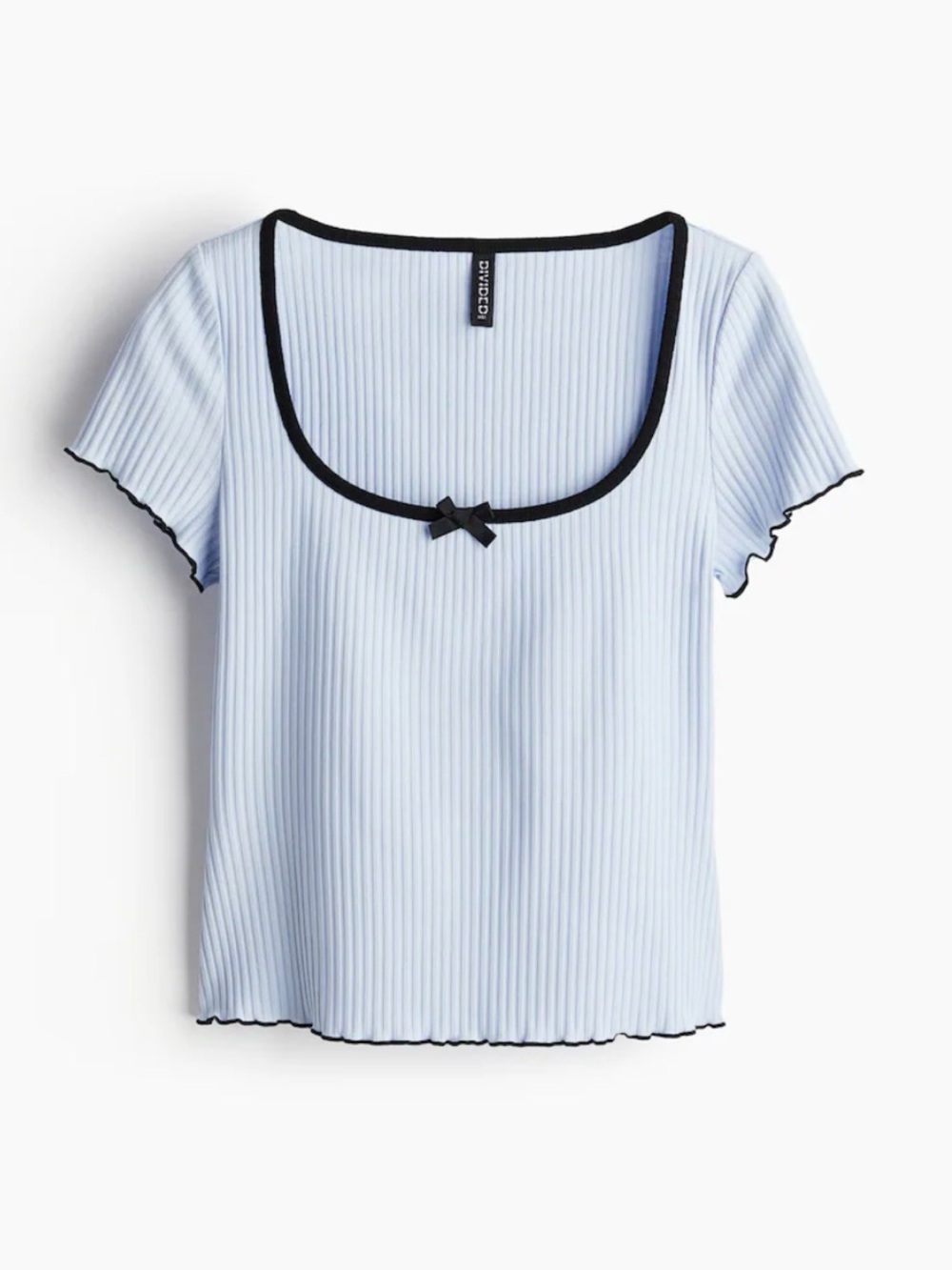 H&M Women’s Light Blue Ribbed Scoop Neck Tee with Contrast Trim